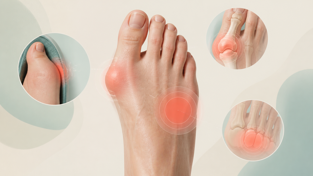 Diagram of friction, joint irritation and forefoot load around a bunion