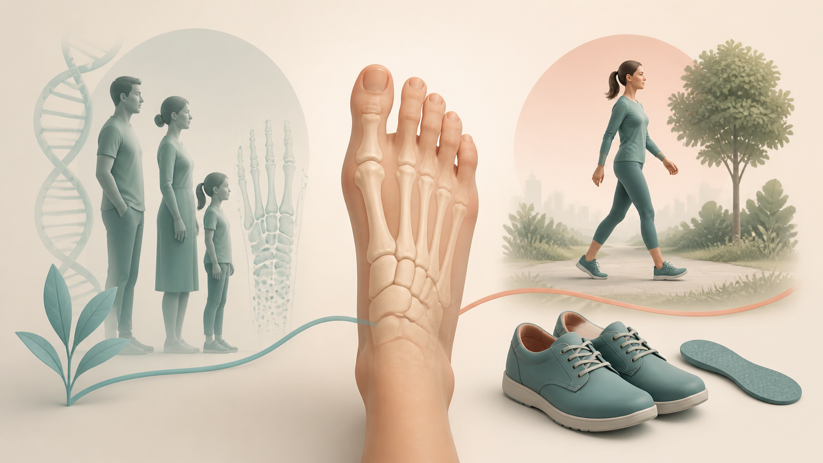 Inherited foot-shape context beside modifiable footwear and activity choices