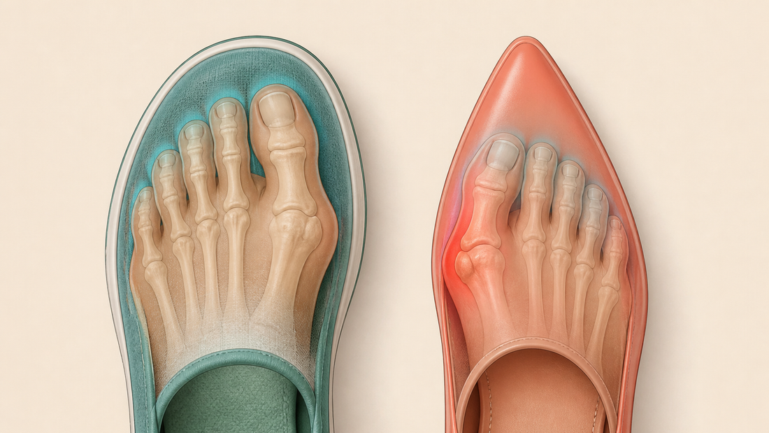 Wide rounded toe box compared with a narrow tapered toe box
