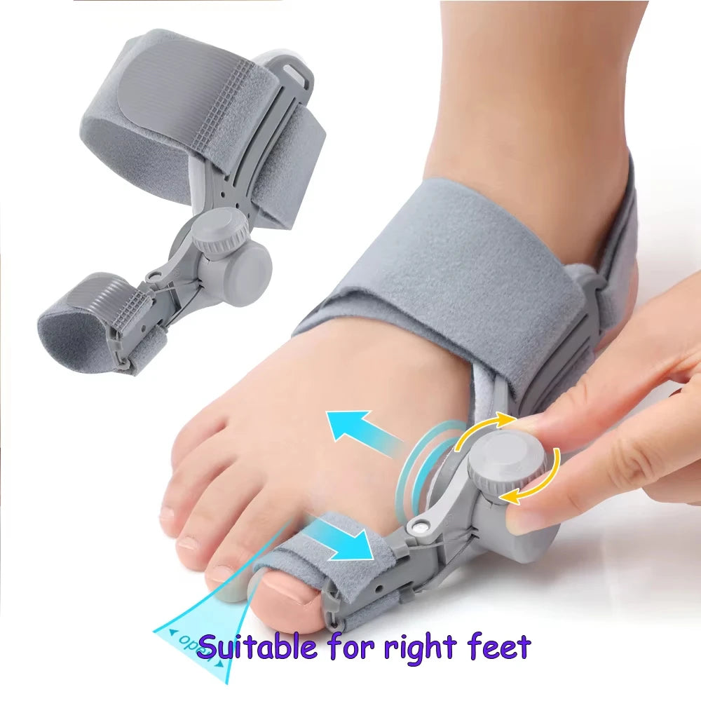 Right-foot adjustable bunion corrector with rotating knob