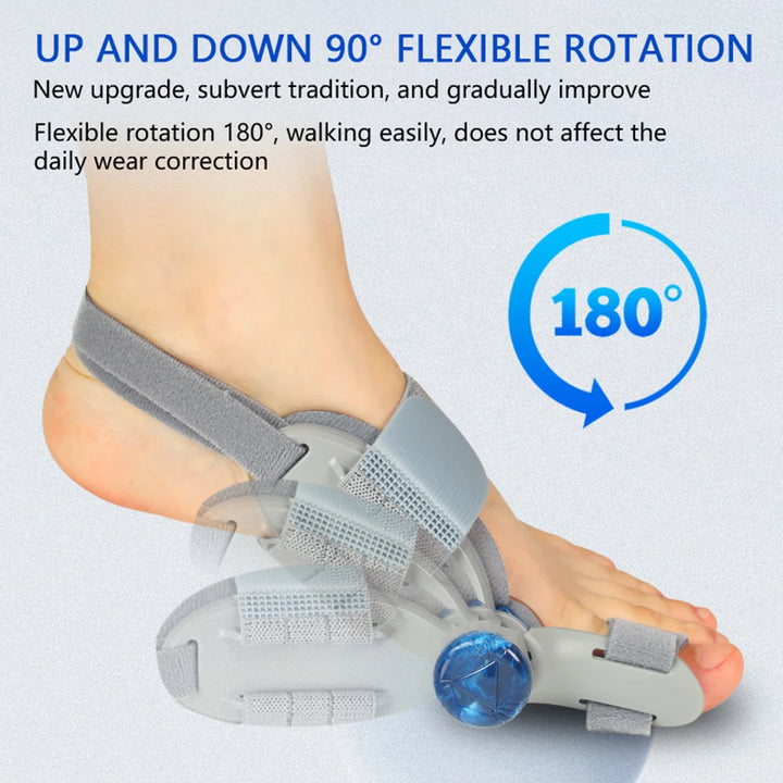 Adjustable bunion brace hinge shown through its rotation range