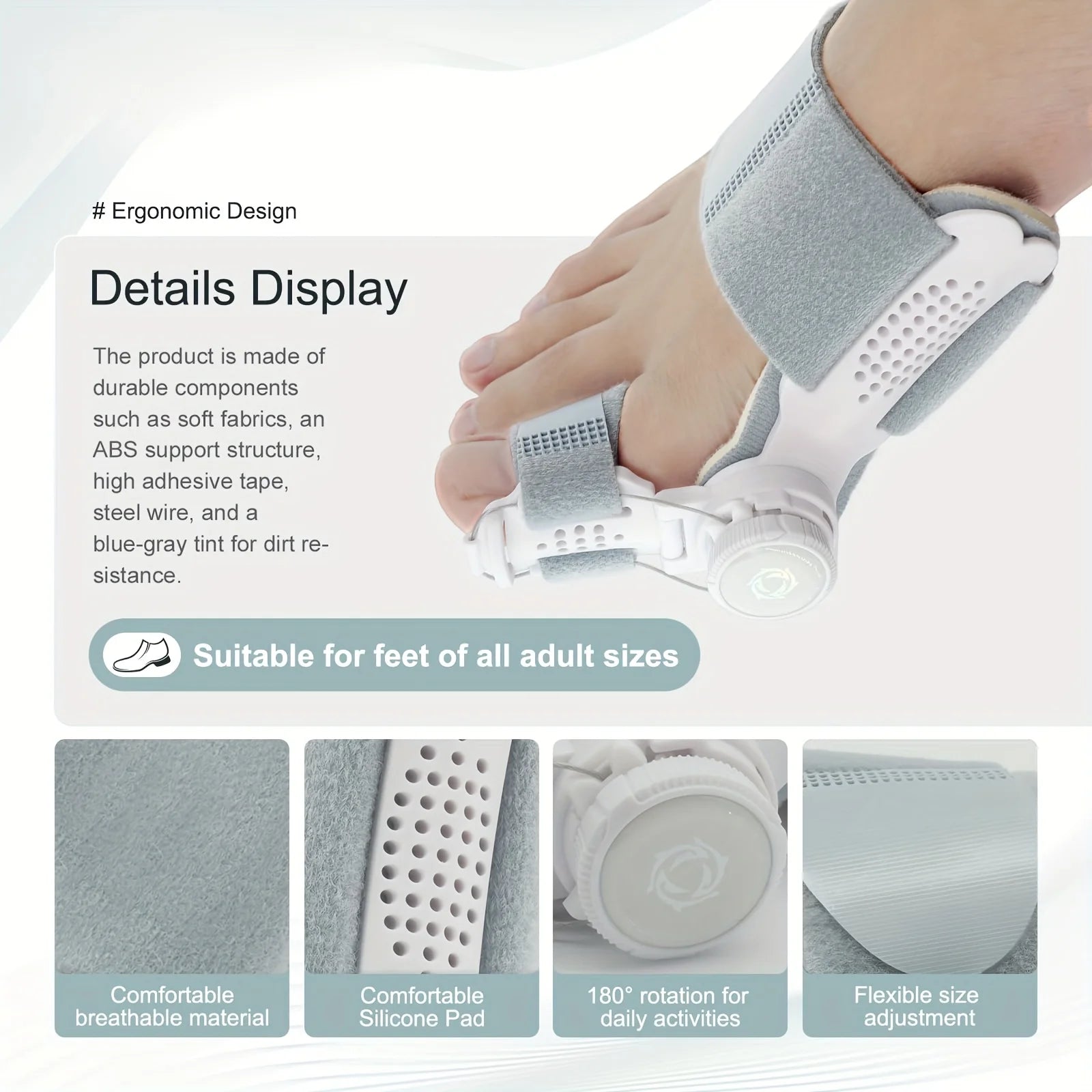 Adjustable Thumb Hallux Valgus Corrector and Toe Alignment Orthotic | Strong Support with Breathable Holes, Soft Cushioning